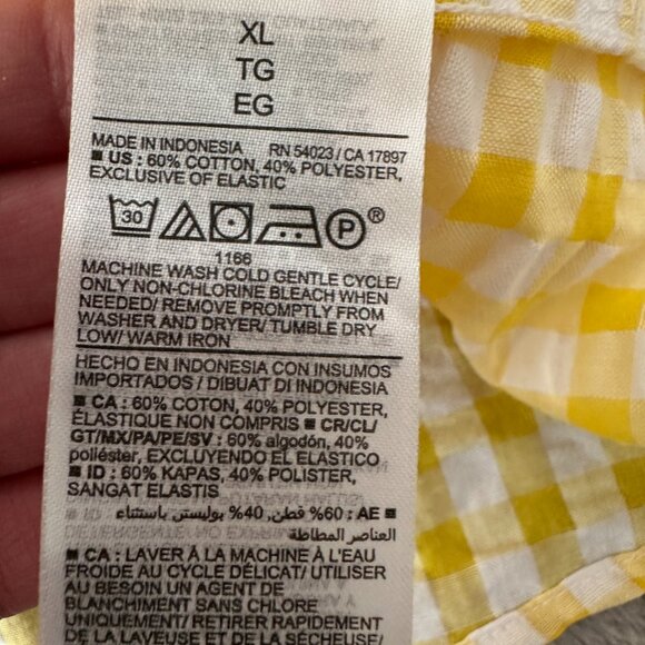 Old Navy Dress XL Yellow Gingham Plaid Puffed Sleeve Smocked Sweetheart Neck - Picture 7 of 7